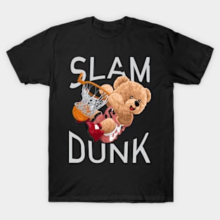 teddy bear cartoon playing basketball T-Shirt